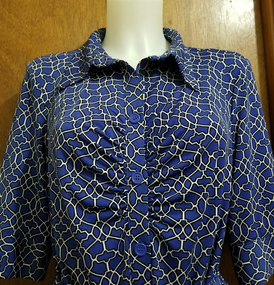 Laundry Shelli Segal blue ruched print shirt dress - Picture 3 of 6